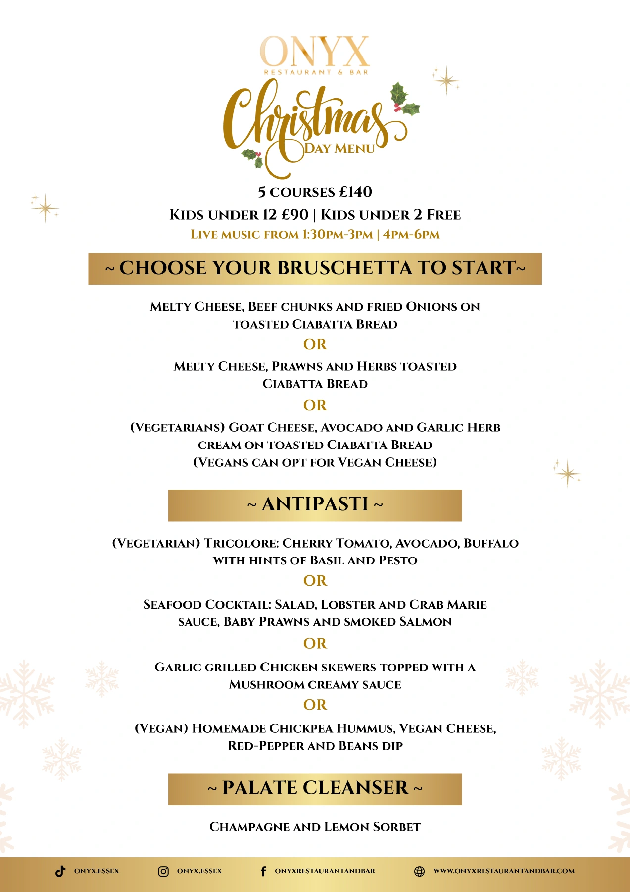 Christmas Day prices, bruschetta, antipasti and palate cleanser