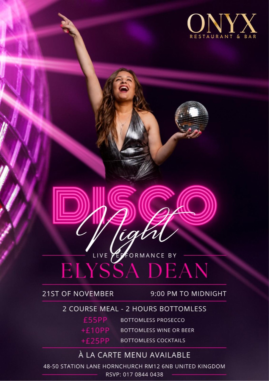 Disco Night with Elyssa Dean poster at Onyx