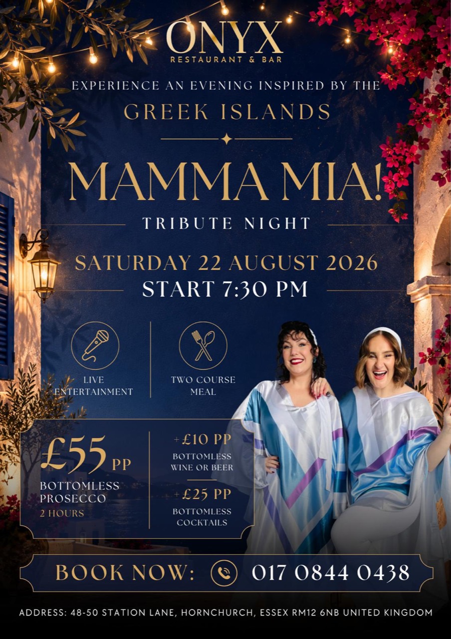 Mamma Mia tribute night poster at Onyx
