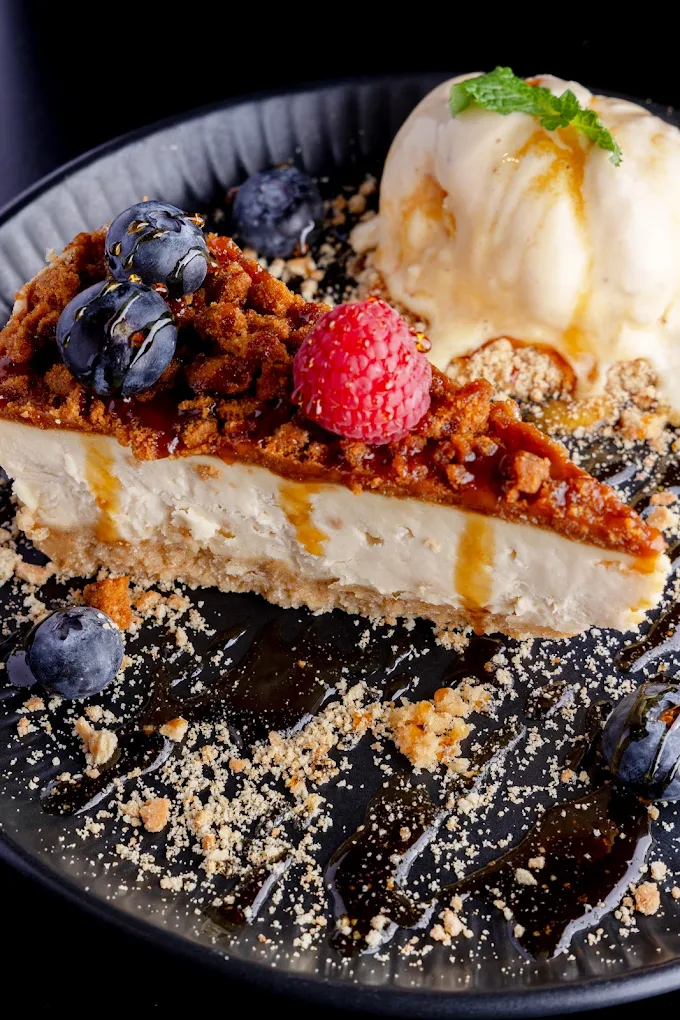 Cheesecake dessert served with berries