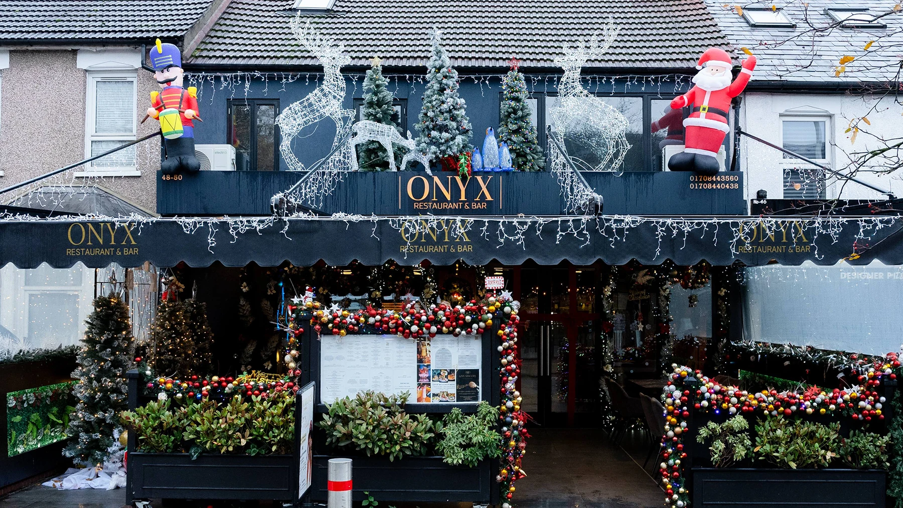 Restaurant frontage dressed for the season